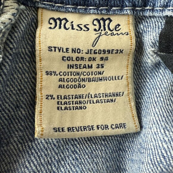 Miss Me Easy Bootcut Jeans 26 Fleur-De-Lis Embellished Ripped Patch Grunge - Picture 4 of 14